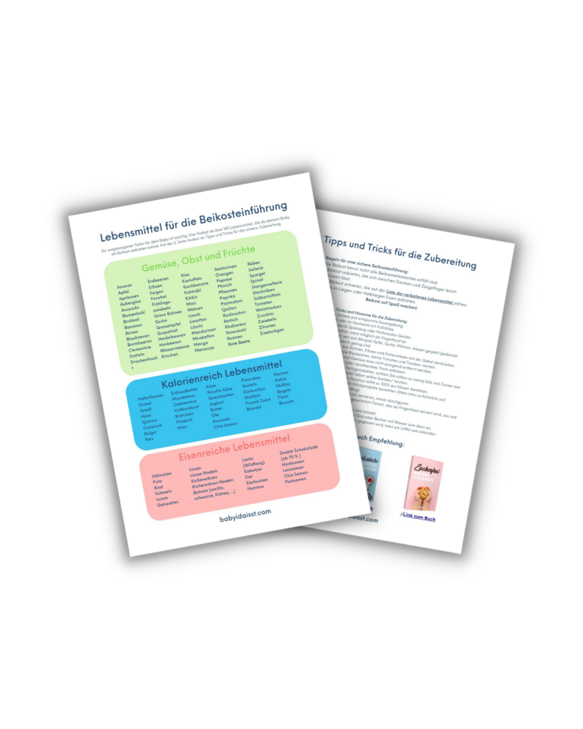 Beikost-Lebensmittelliste als PDF zum Ausdrucken mit über 100 Lebensmitteln für dein Baby