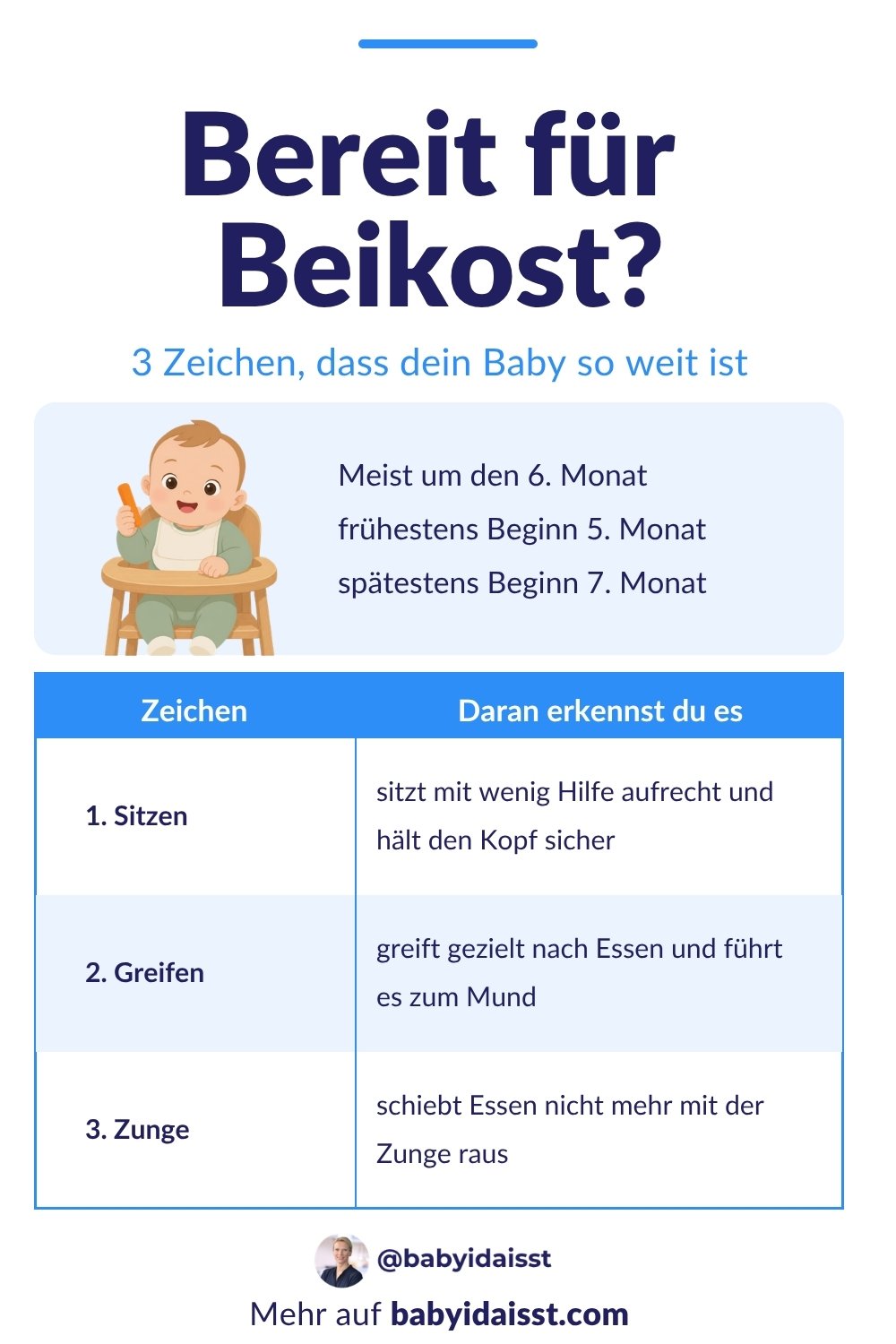 Bereit für Beikost: 3 Zeichen der Beikostreife, aufrecht sitzen, gezielt greifen, kein Zungenstoßreflex