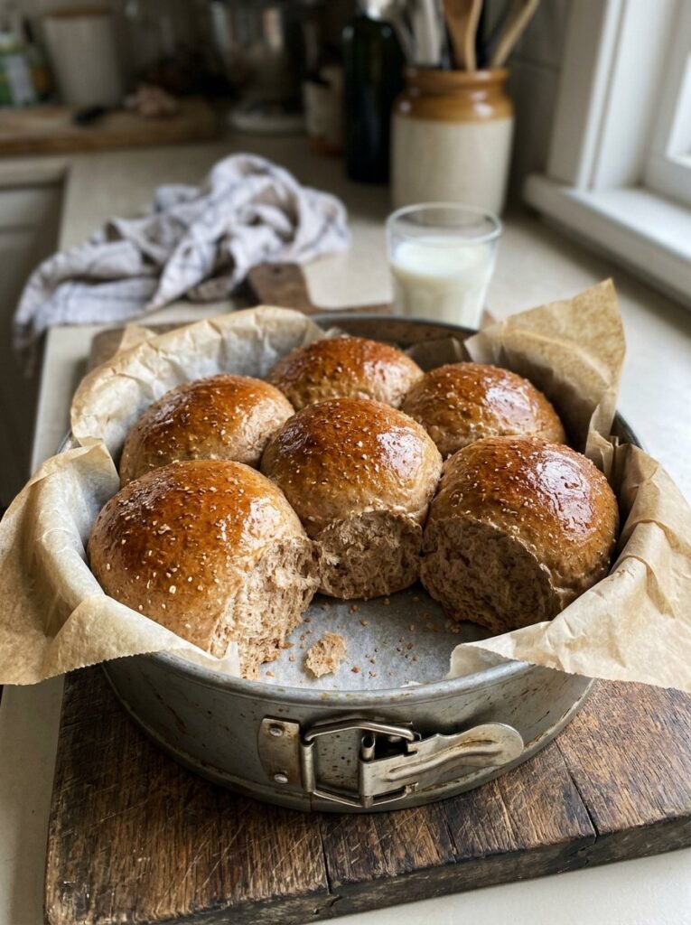 Vollkorn-Milchbrötchen ohne Zucker in einer Springform